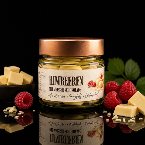 Himbeeren mit weißer Schokolade